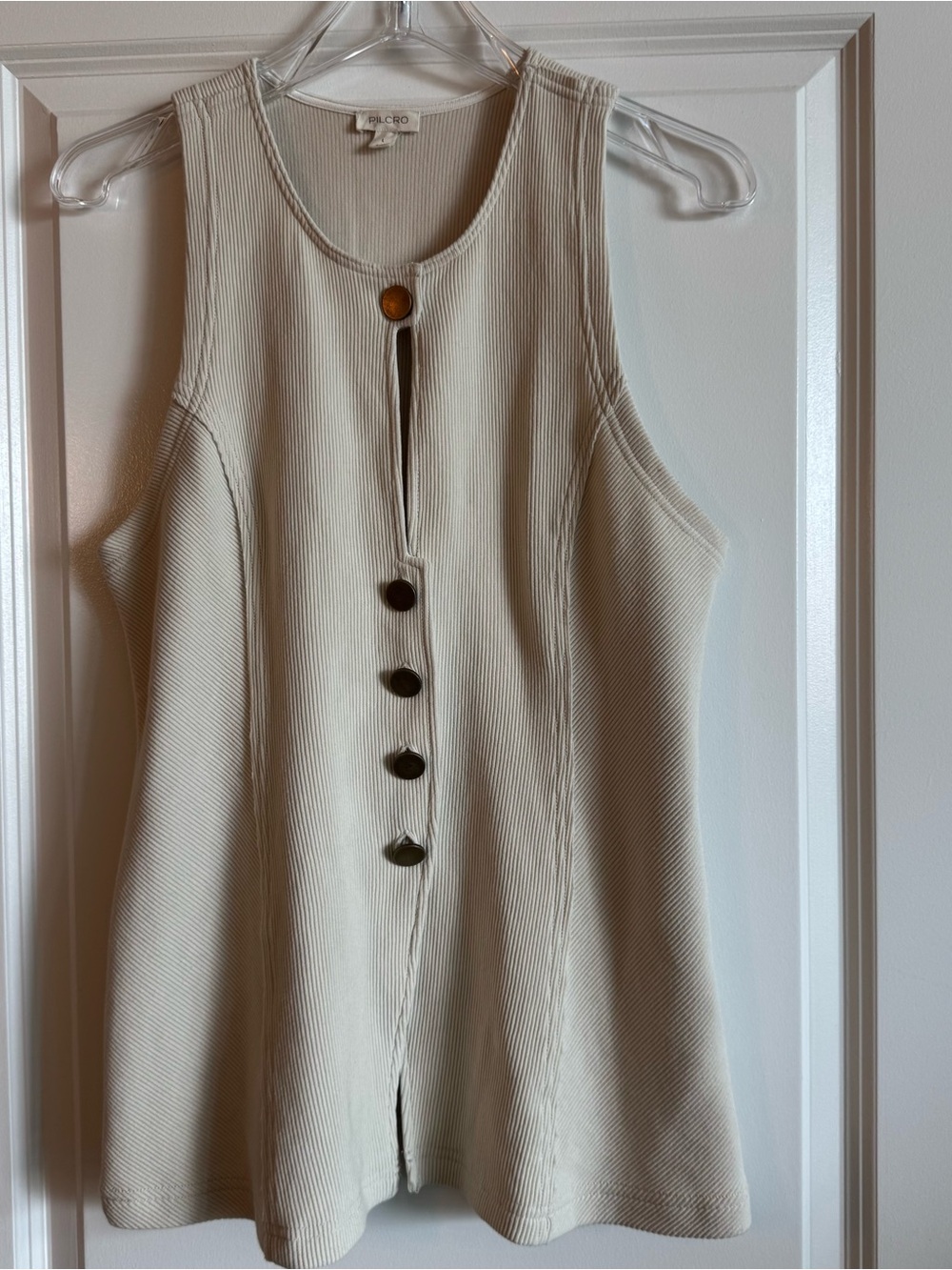 Pilcro Cream Ribbed Sleeveless Knit Top